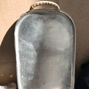 Large tray - silver and rattan handles